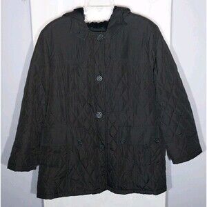 London Harbor By Fleet Street Quilted Coat Sz 2X Black Lined Faux Fur Hooded
